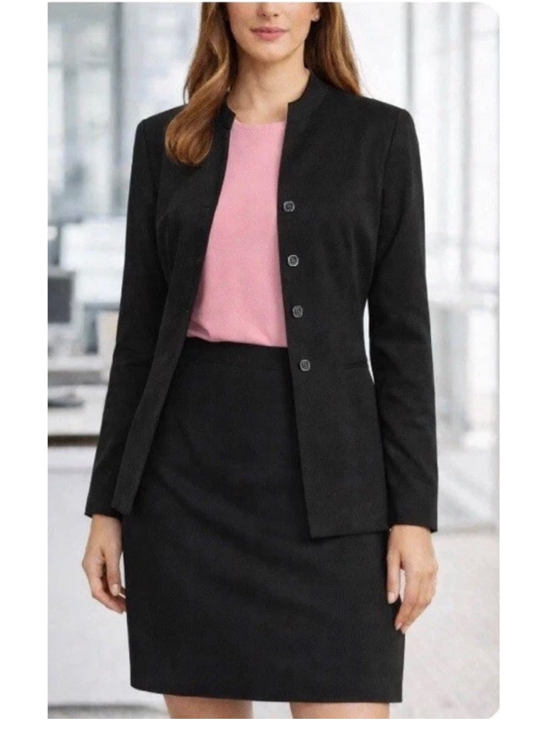 Clio Black Tailored Blazer Jacket Stand Collar Office Career Chic 4 Petite 4p